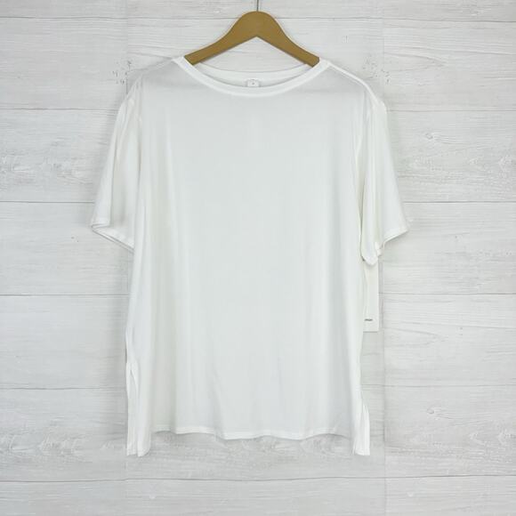NWT Lululemon Relaxed Fit Boatneck T Shirt Sz 10 White Pima Cotton Short Sleeve - Picture 1 of 16